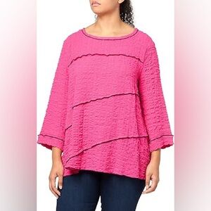 Ali Miles Hot Pink Crinkle Crepe Gauzey Tunic Top Women’s Size Large Lagenlook
